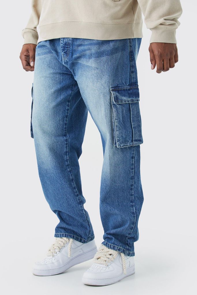 Men's Plus Straight Rigid Cargo Jeans - Blue - 38, Blue