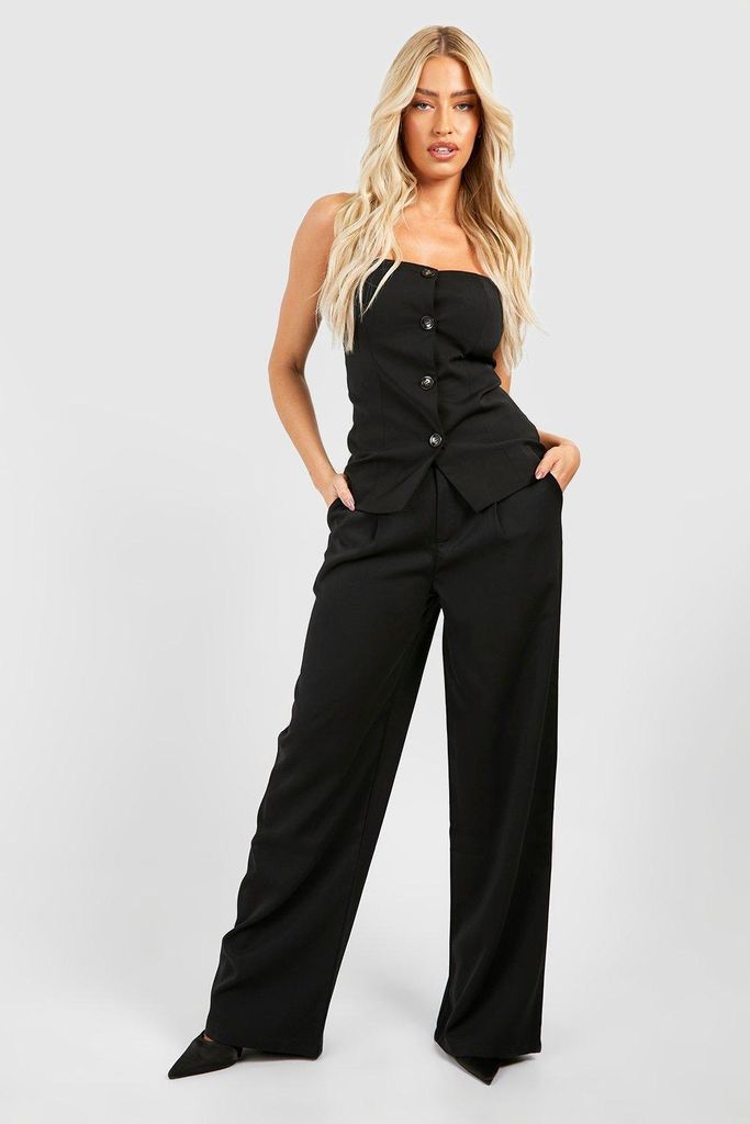 Womens Pleat Front Wide Leg Tailored Trousers - Black - 6, Black