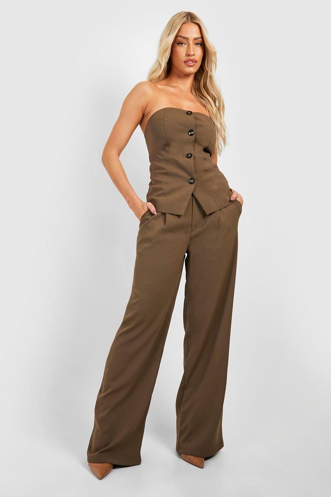 Womens Pleat Front Wide Leg Tailored Trousers - Brown - 6, Brown