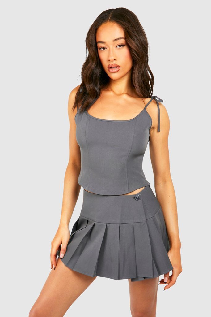 Womens Pleated Micro Mini Skirt - Grey - 6, Grey