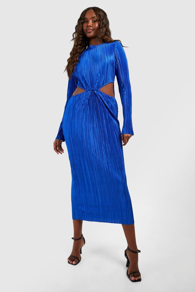 Womens Plisse Cut Out Midaxi Dress - Blue - 8, Blue