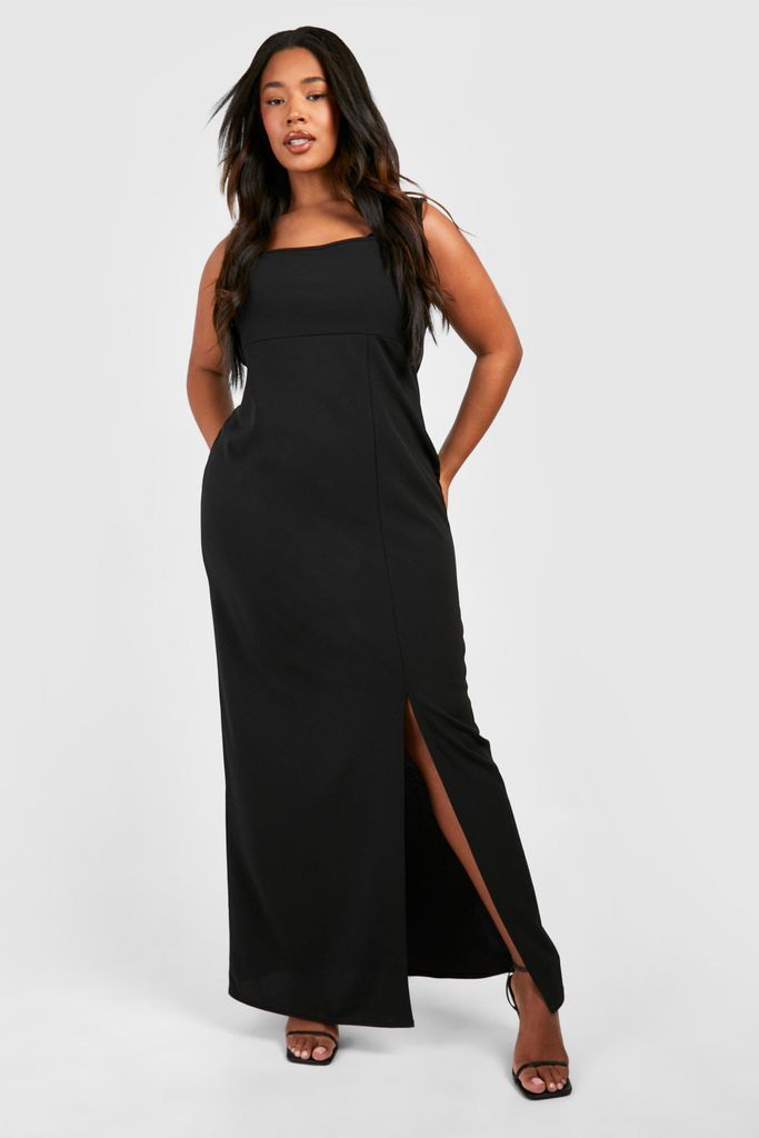 Womens Plus Square Neck Split Maxi Dress - Black - 16, Black