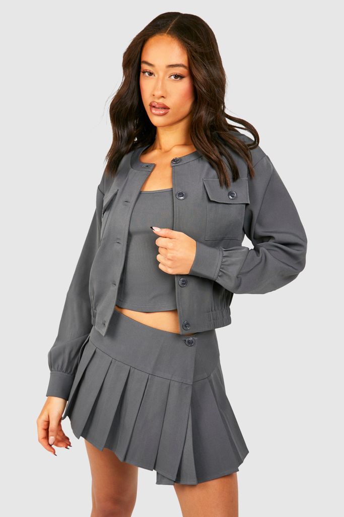 Womens Pocket Detail Bomber Jacket - Grey - 6, Grey