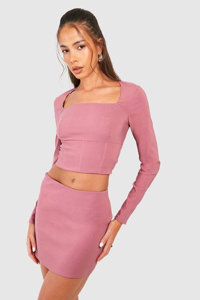 Womens Square Neck Corset & Mini Skirt - Pink - 6, Pink