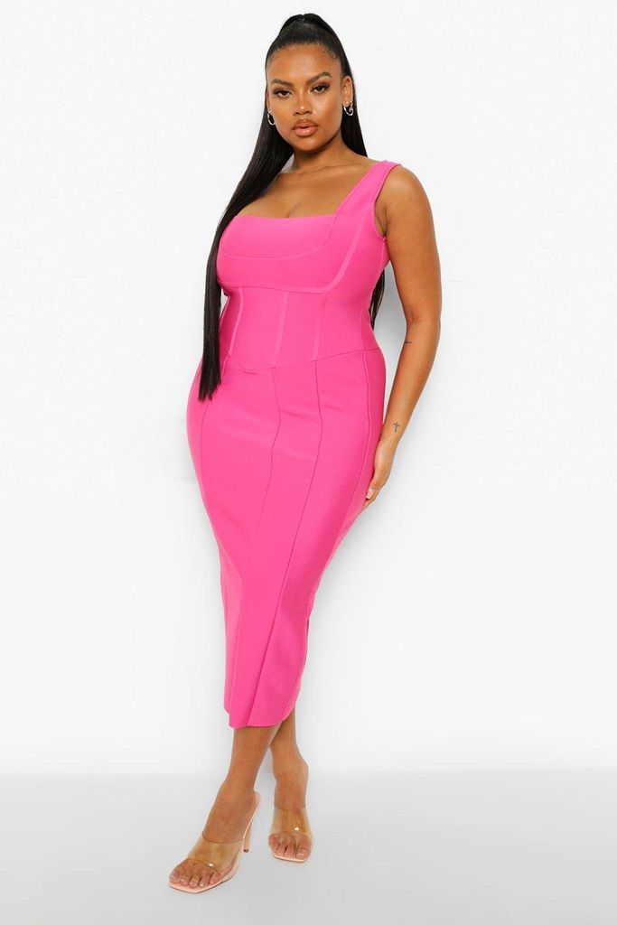 Womens Plus Bandage Sculpt Midi Dress - Pink - 18, Pink
