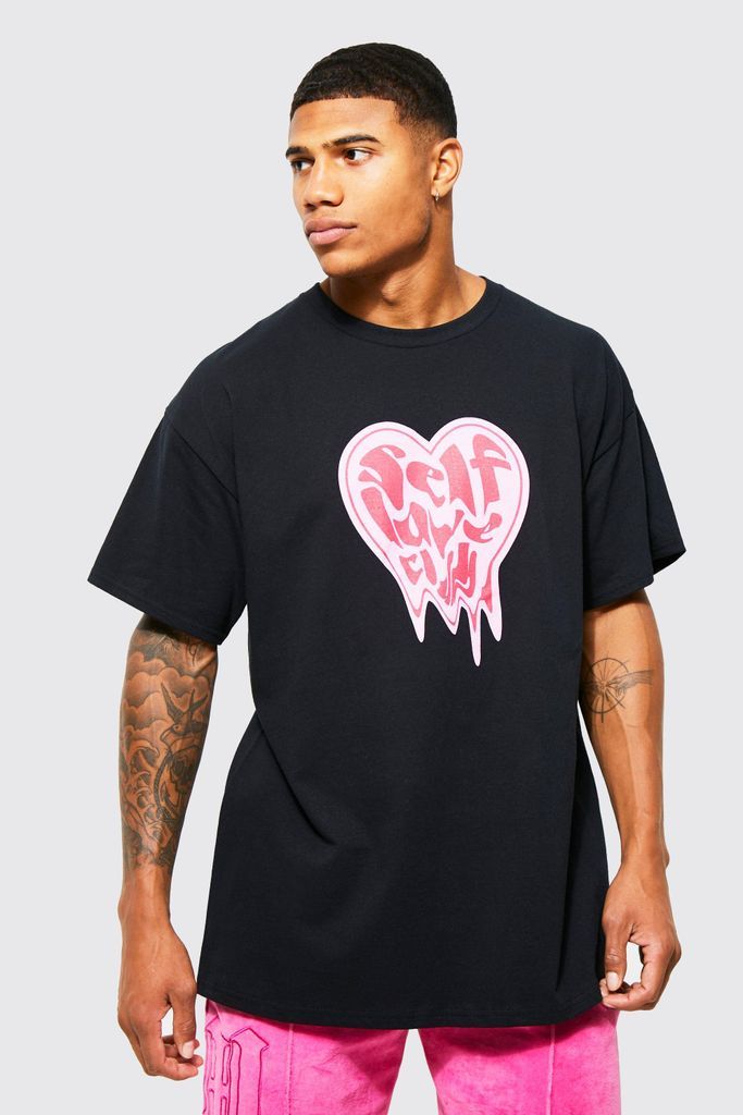 Men's Oversized Self Love Graphic T-Shirt - Black - S, Black