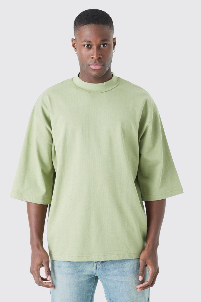 Men's Oversized Heavy Layed On Neck Carded T-Shirt - Green - S, Green