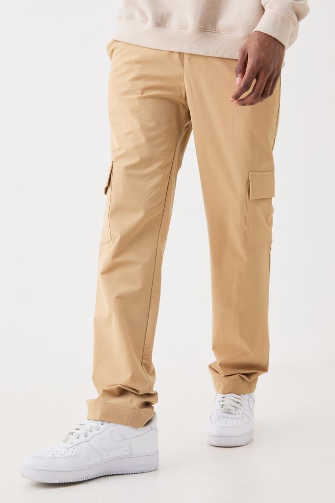 Men's Stretch Tailored Cargo Trousers - Beige - 28, Beige