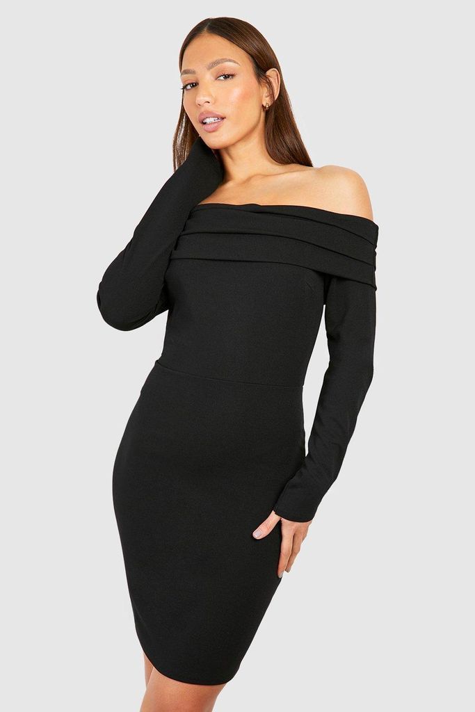 Womens Tall Crepe Ruched Bardot Mini Dress - Black - 8, Black