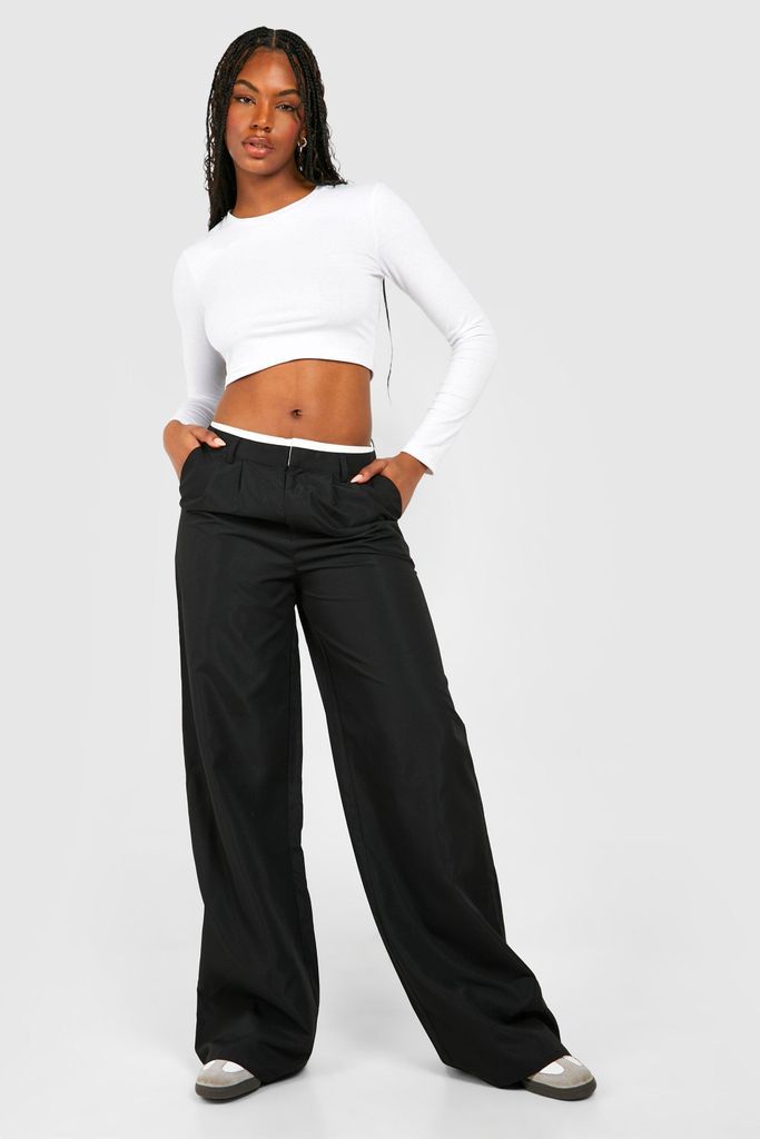 Womens Tall Woven Elastic Waist Band Detail Pleated Trousers - Black - 8, Black