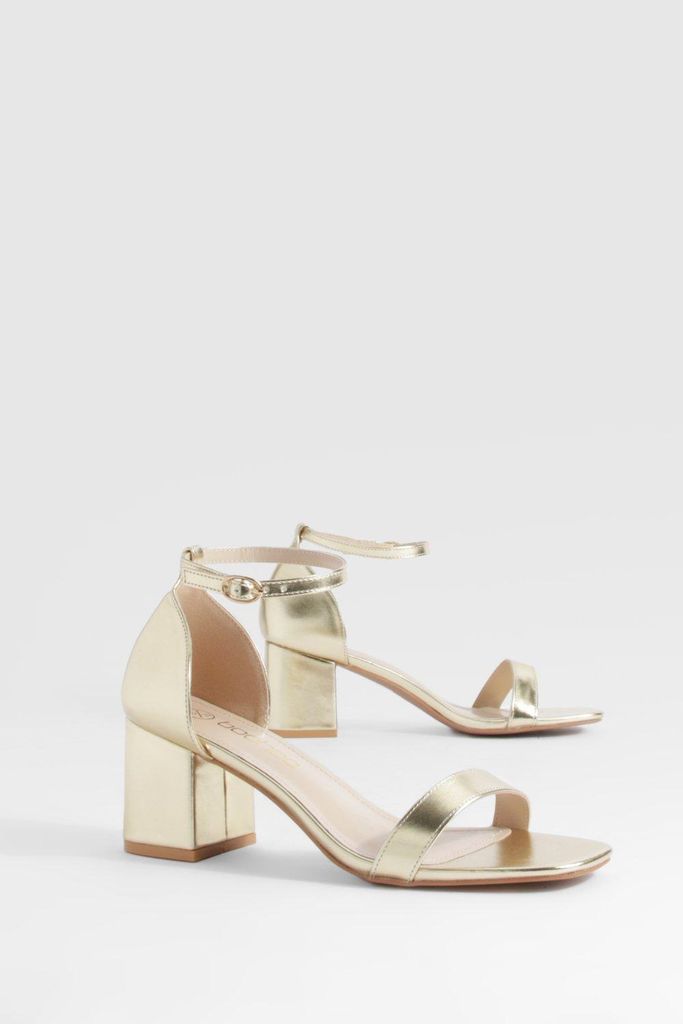 Womens Wide Fit Metallic Low Block Barely There Heels - Gold - 4, Gold
