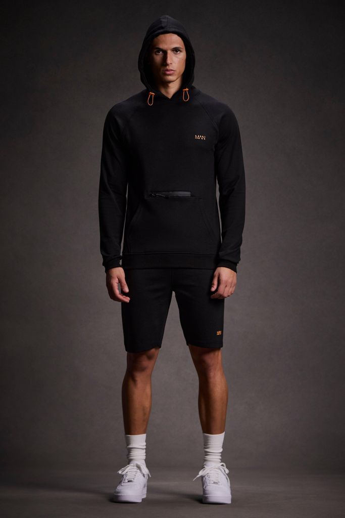 Men's Man Active Fleece Hoodie And Shorts Set - Black - S, Black