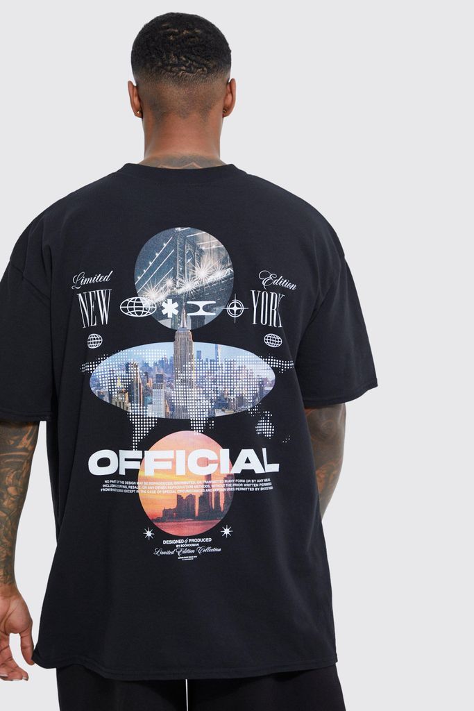 Men's Oversized City Scape Back Graphic T-Shirt - Black - S, Black