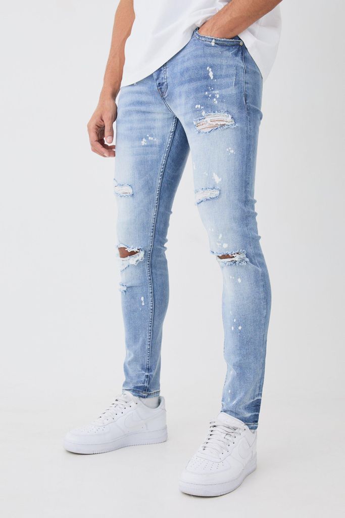 Men's Skinny Stretch Paint Splatter Ripped Jeans - Blue - 28R, Blue
