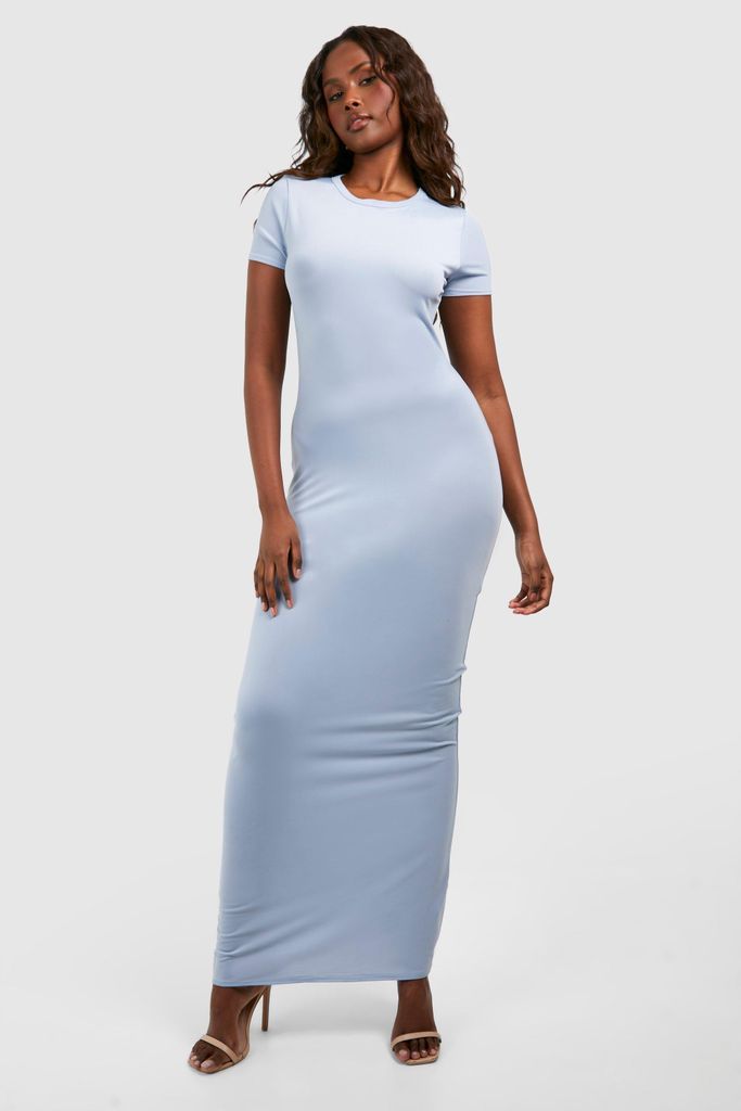 Womens Premium Matte Slinky Crew Neck Maxi Dress - Blue - 8, Blue