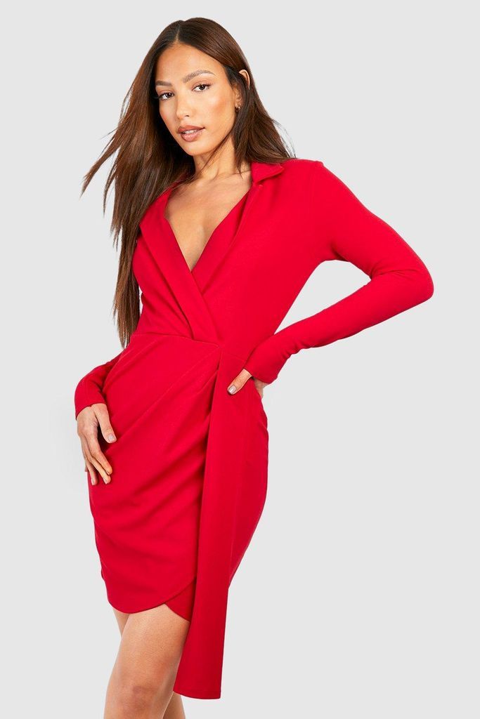 Womens Tall Crepe Long Sleeve Drape Blazer Dress - Red - 8, Red
