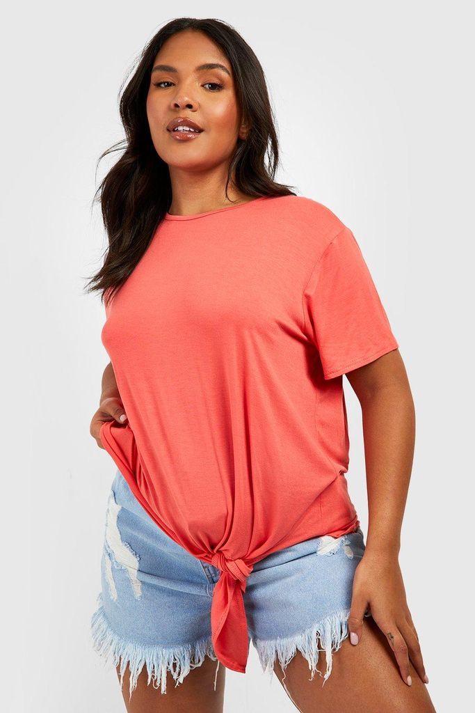 Womens Plus Tie Slouchy T-Shirt - Orange - 20, Orange