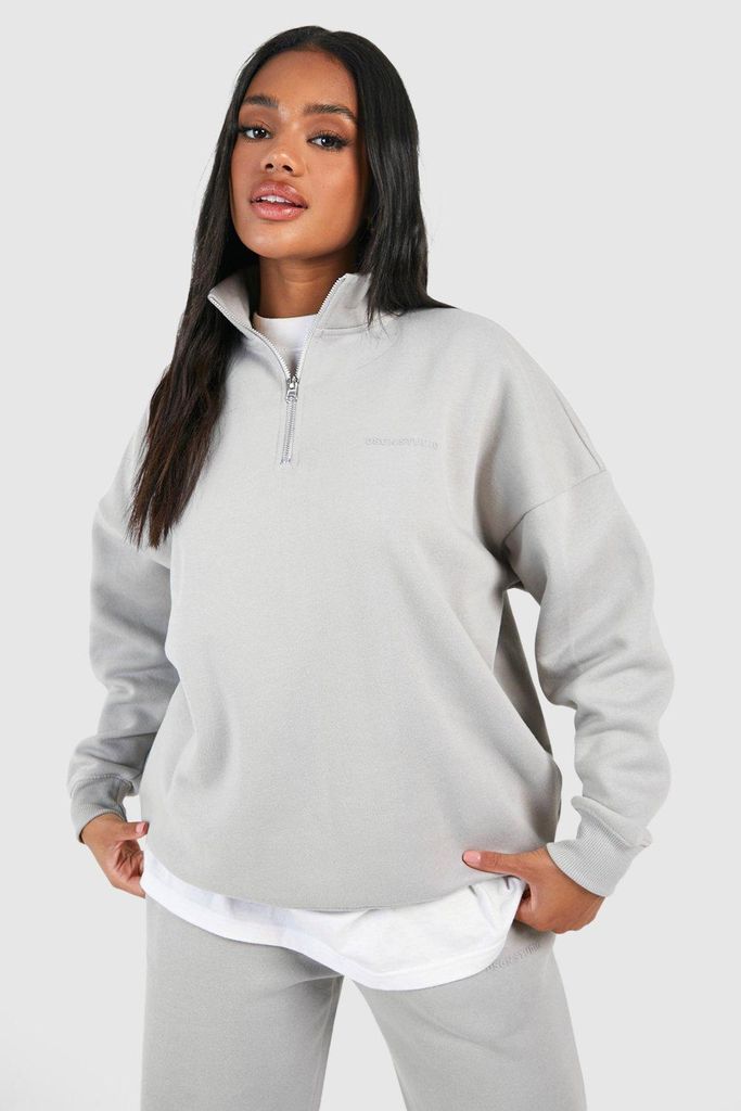 Womens Dsgn Studio Slogan Half Zip Oversized Sweatshirt - Grey - Xl, Grey