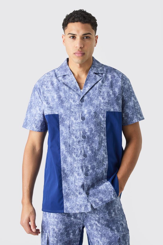 Men's Camo Twill Short Sleeve Gusset Detail Shirt - Blue - S, Blue