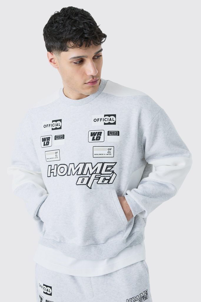Men's Oversized Boxy Applique Moto Sweatshirt - Grey - S, Grey