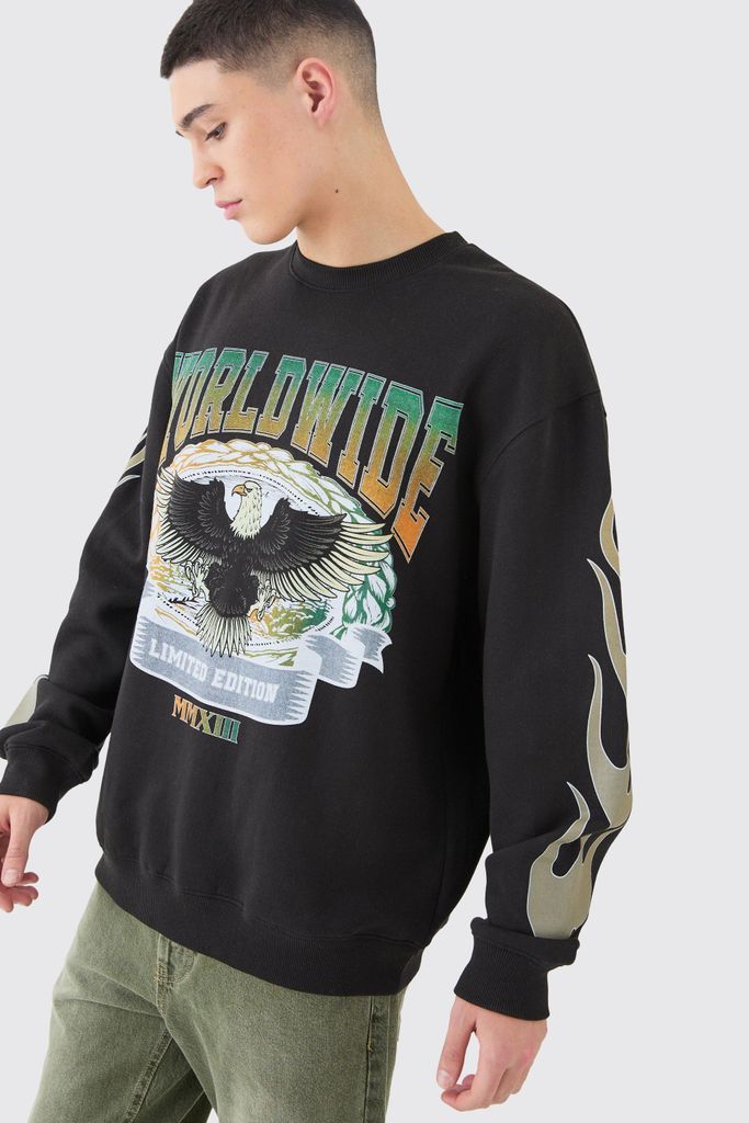 Men's Oversized Eagle Graphic Sweatshirt - Black - S, Black