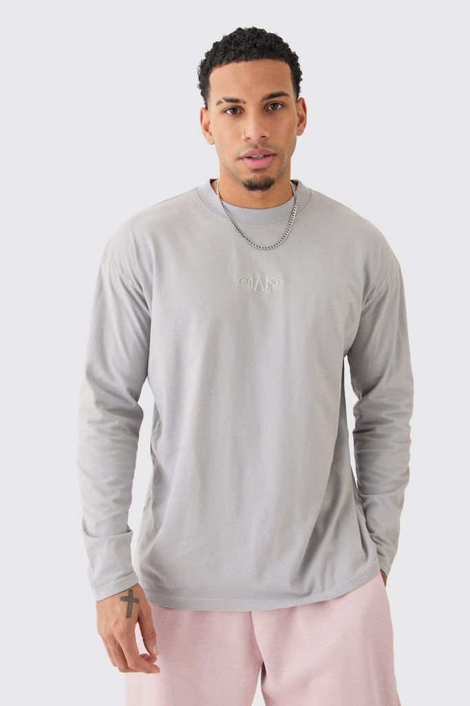 Men's Oversized Man Extended Neck Washed Long Sleeve T-Shirt - Grey - S, Grey