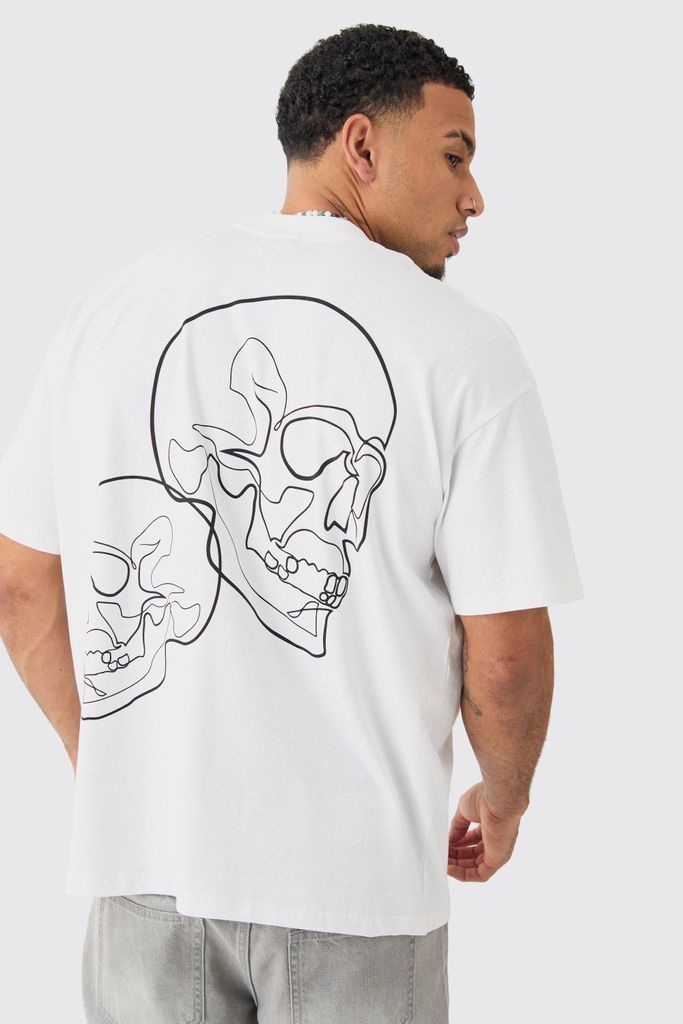 Men's Oversized Skull Stencil Heavyweight T-Shirt - White - S, White