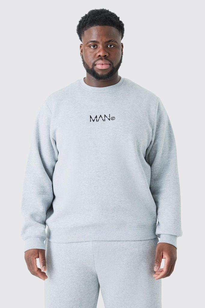 Men's Plus Man Dash Crew Neck Sweatshirt In Grey Marl - Xxxl, Grey