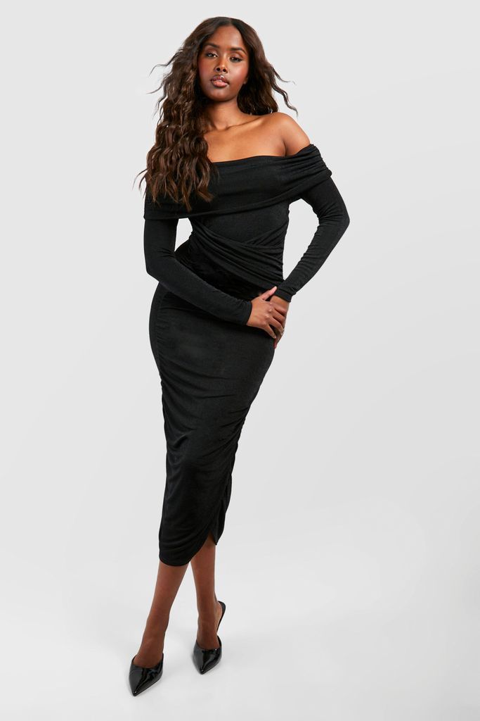 Womens Bardot Ruched Acetate Slinky Mini Dress - Black - 8, Black
