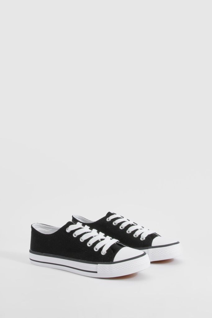 Womens Low Top Lace Up Trainers - Black & White - 3, Black & White