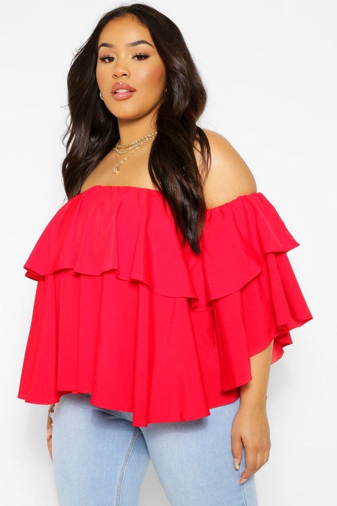 Womens Plus Off The Shoulder Ruffle Peplum Top - Red - 20, Red