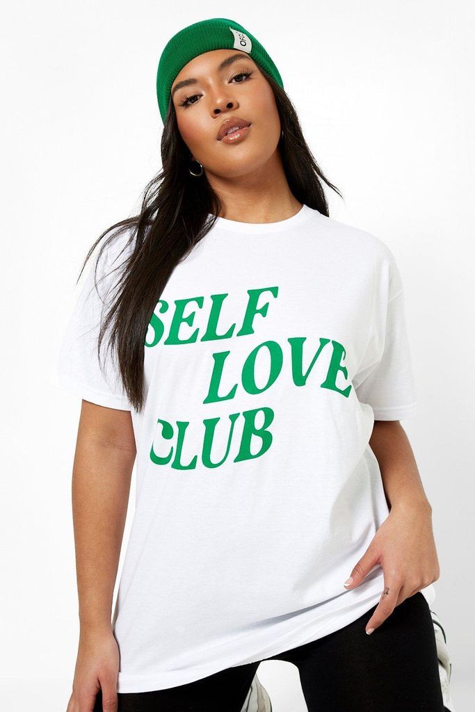 Womens Plus Self Love Club Oversized T-Shirt - White - 24/26, White