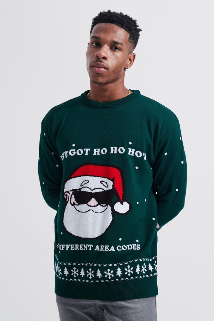 Men's Ho'S In Area Codes Christmas Jumper - Green - S, Green