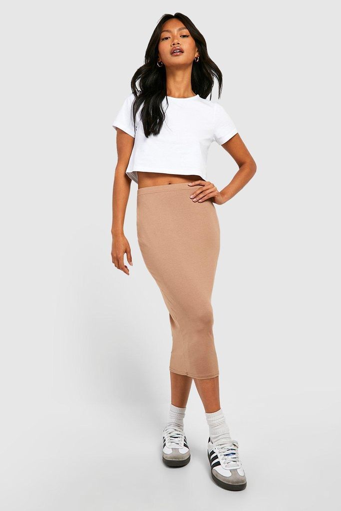 Womens Basics High Waisted Jersey Midi Skirt - Beige - 4, Beige
