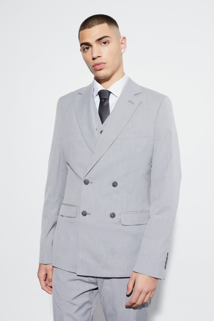 Men's Slim Double Breasted Suit Jacket - Grey - 34, Grey