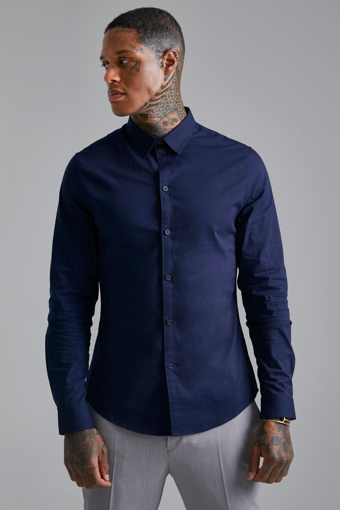 Men's Long Sleeve Slim Shirt - Navy - L, Navy