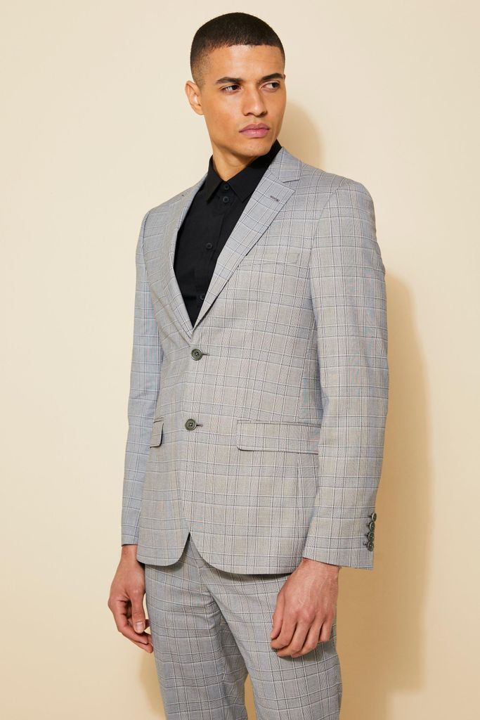 Men's Slim Single Breasted Check Suit Jacket - Grey - 34, Grey