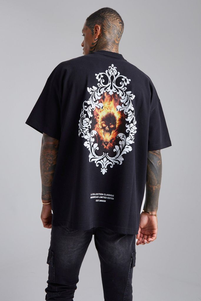 Men's Oversized Skull Heavyweight T-Shirt - Black - M, Black