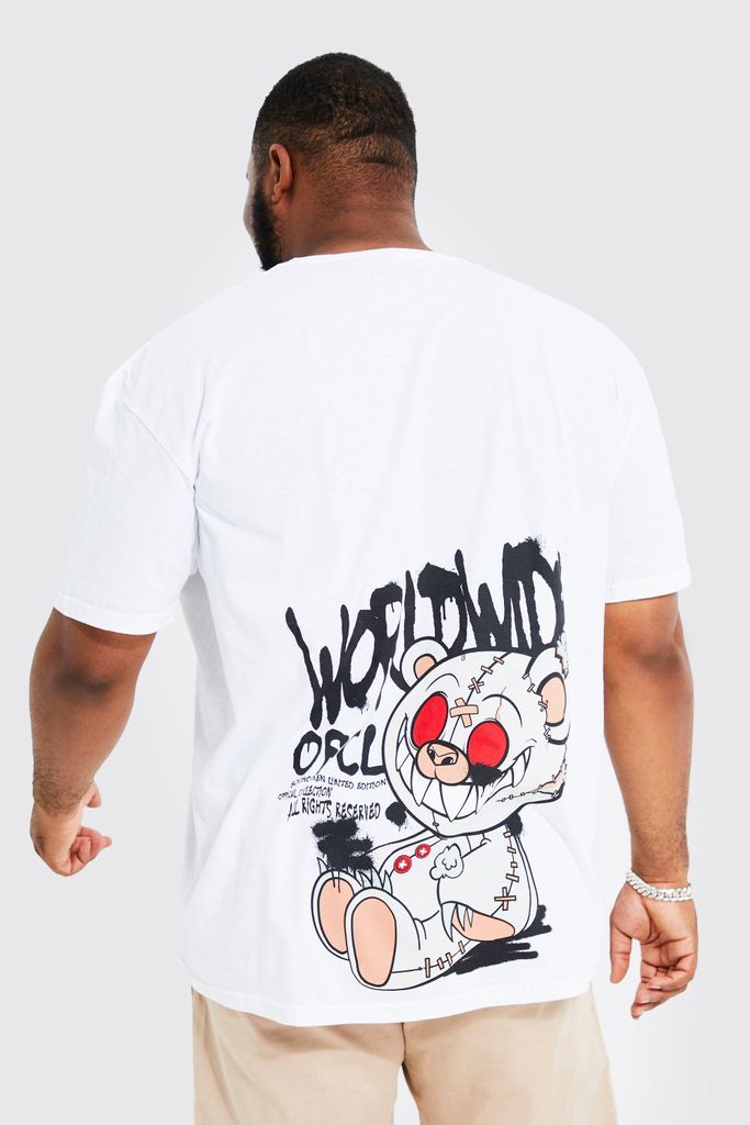 Men's Plus Oversized Graffiti Teddy Back T-Shirt - White - Xxxl, White