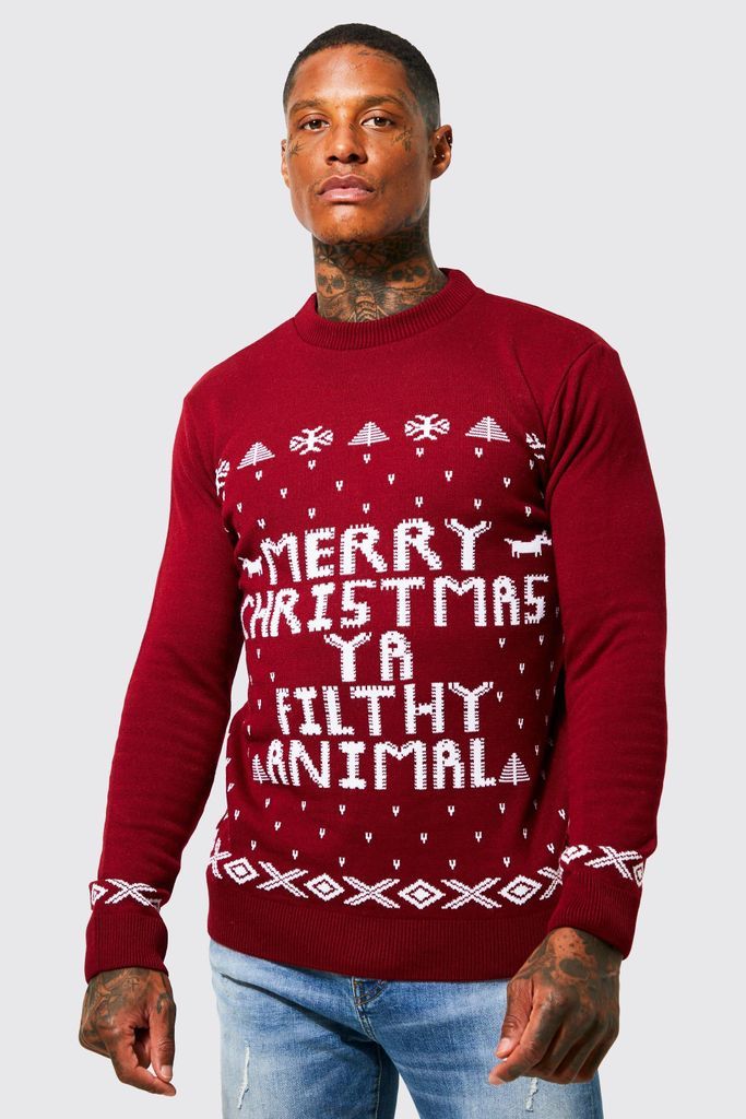 Men's Merry Christmas Ya Filthy Animal Jumper - Red - S, Red