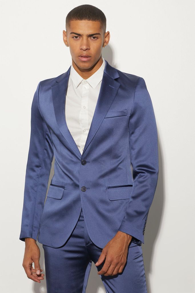 Men's Skinny Fit Satin Suit Jacket - Blue - 34, Blue