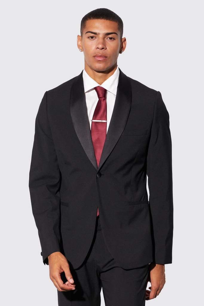 Men's Slim Tuxedo Single Breasted Suit Jacket - Black - 34, Black