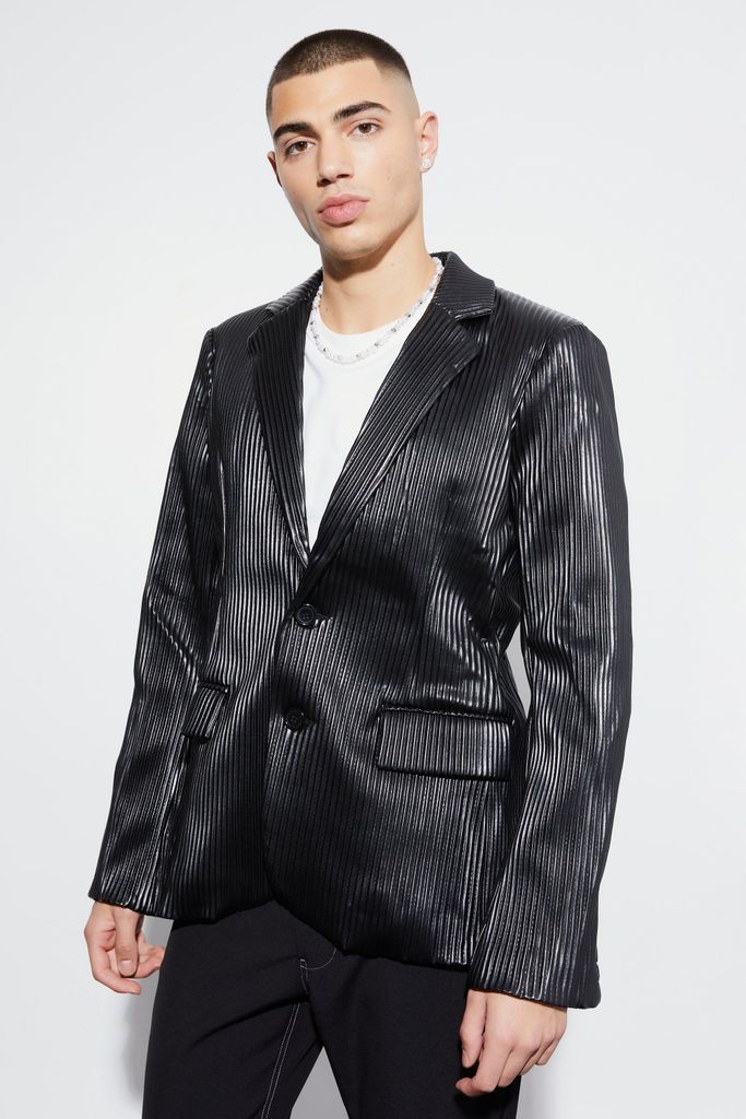 Men's Slim Pu Pleated Suit Jacket - Black - 36, Black