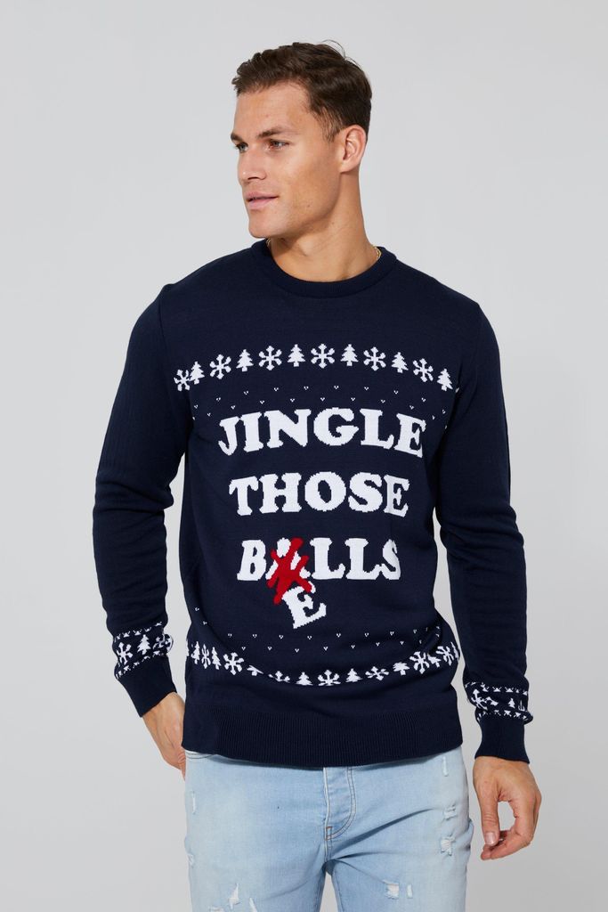 Men's Tall Jingle Those Bells Christmas Jumper - Navy - S, Navy
