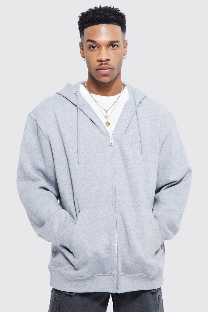 Men's Oversized Zip Through Hoodie - Grey - S, Grey