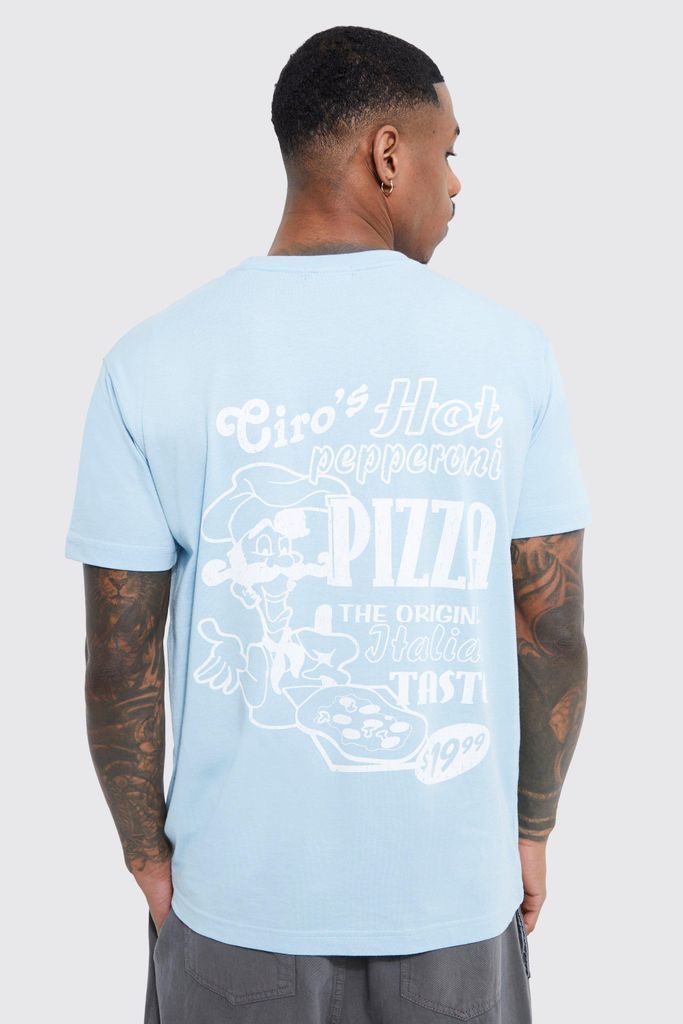 Men's Loose Pizza Graphic T-Shirt - Blue - S, Blue