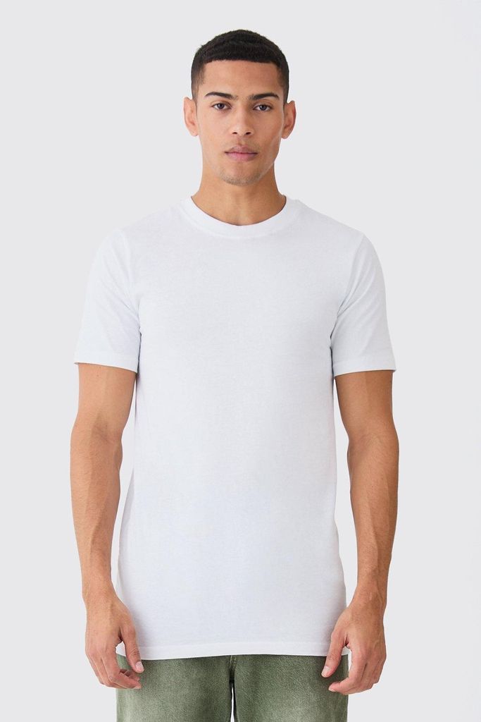Men's Basic Longline Crew Neck T-Shirt - White - S, White