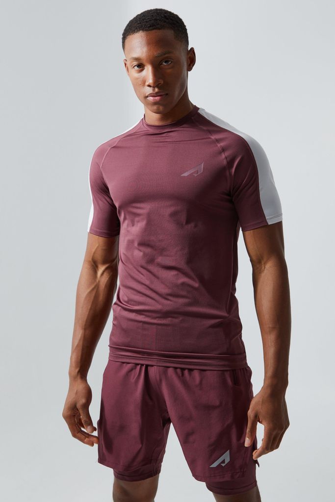 Men's Active Colour Block Fast Dry T-Shirt - Brown - S, Brown