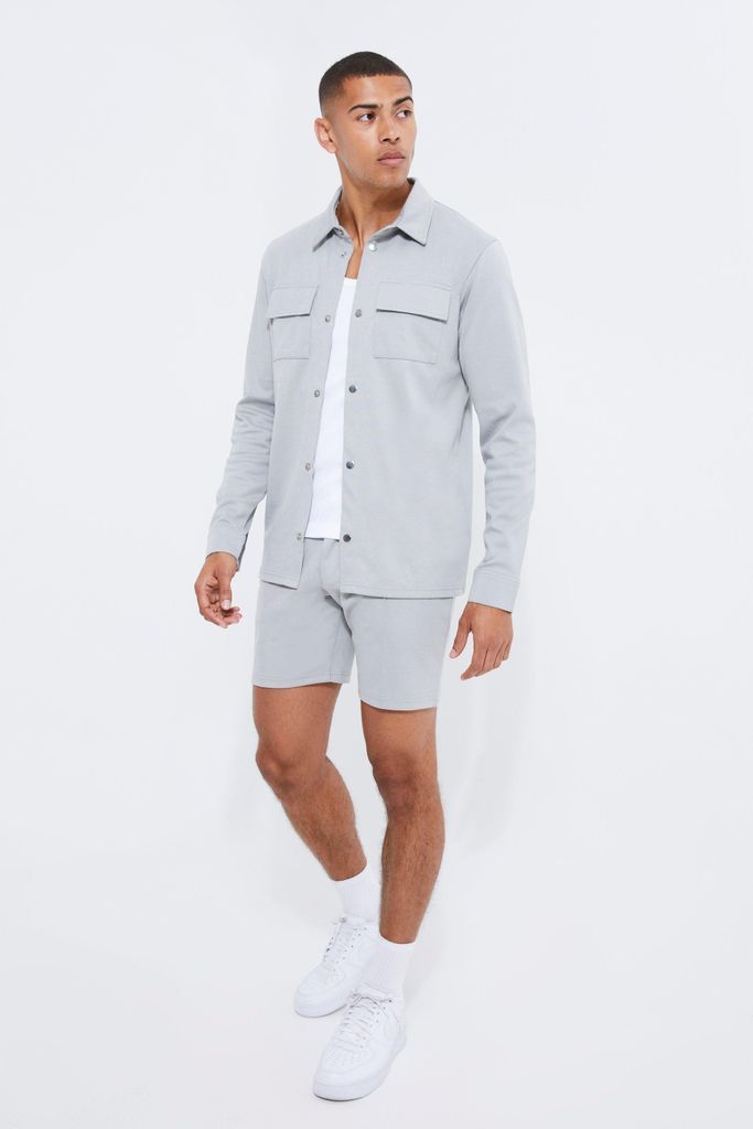 Men's Jersey Shirt & Fixed Waistband Short Set - Grey - S, Grey
