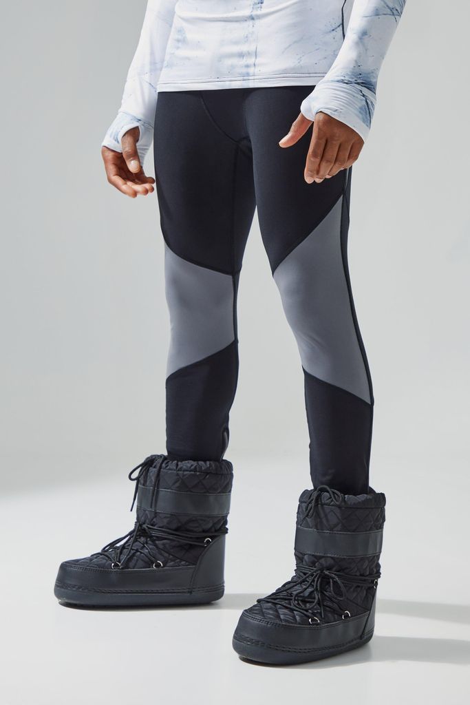 Men's Man Active Colour Block Base Layer Legging - Black - S, Black